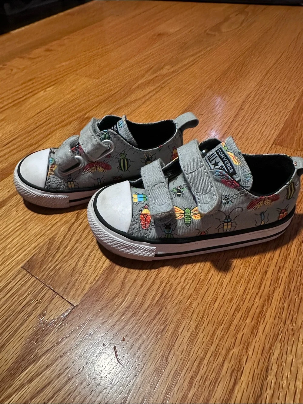 Converse Kids Gray Canvas Velcro Sneakers with Colorful Pattern